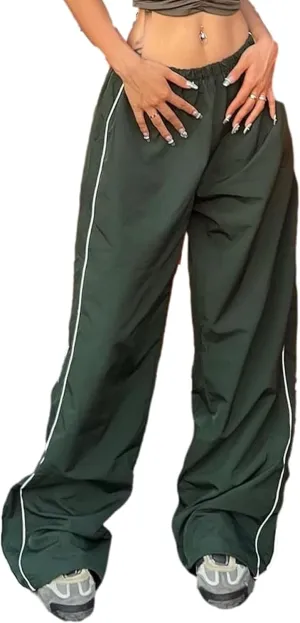 Women Y2K Baggy Pants Wide Leg Parachute Casual Sweatpants Track Pants with Pockets