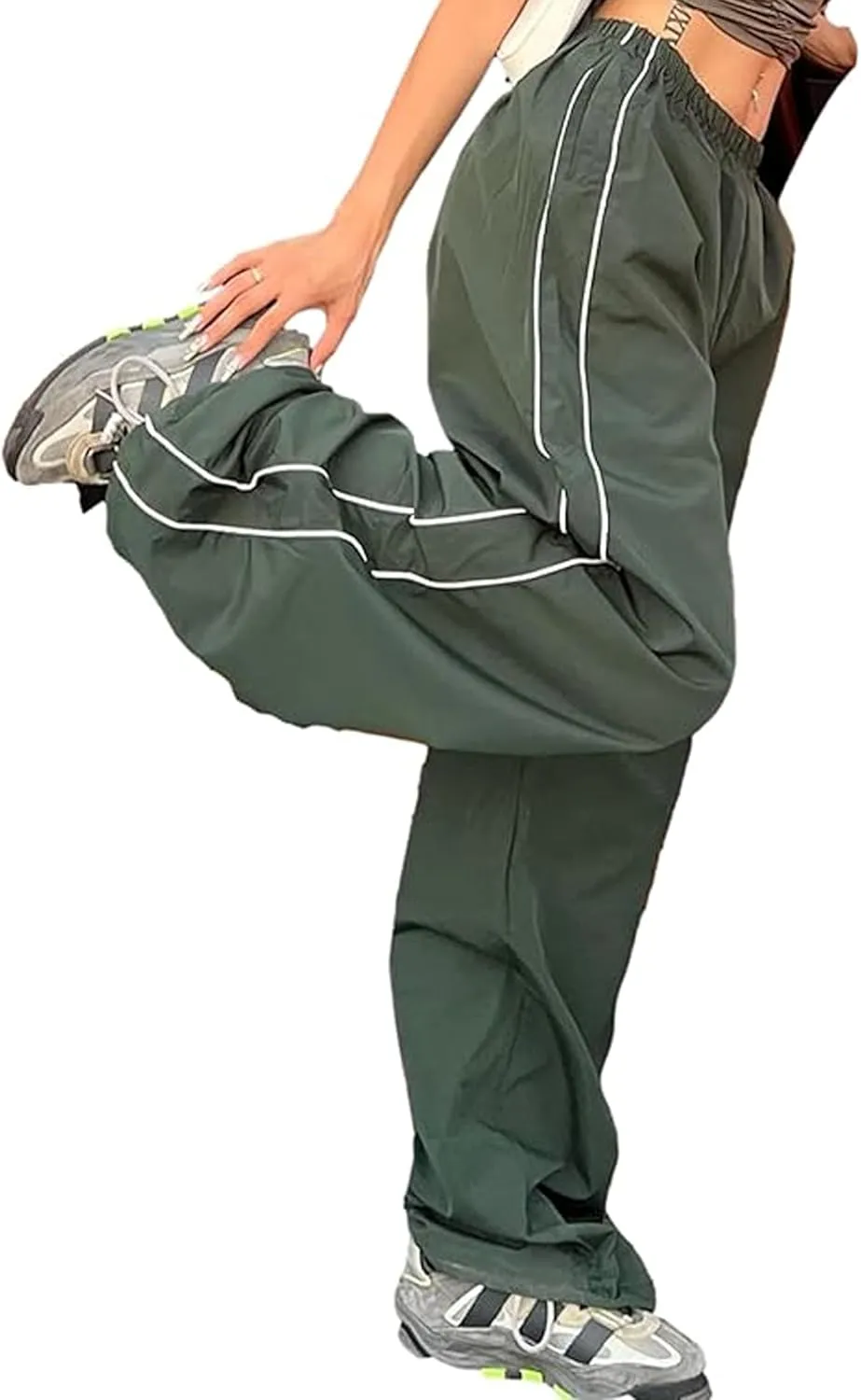 Women Y2K Baggy Pants Wide Leg Parachute Casual Sweatpants Track Pants with Pockets