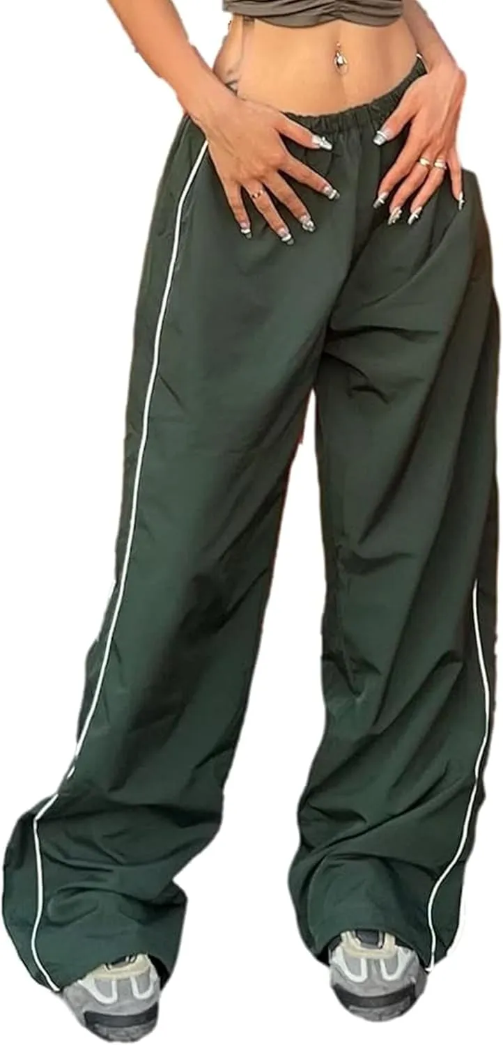 Women Y2K Baggy Pants Wide Leg Parachute Casual Sweatpants Track Pants with Pockets