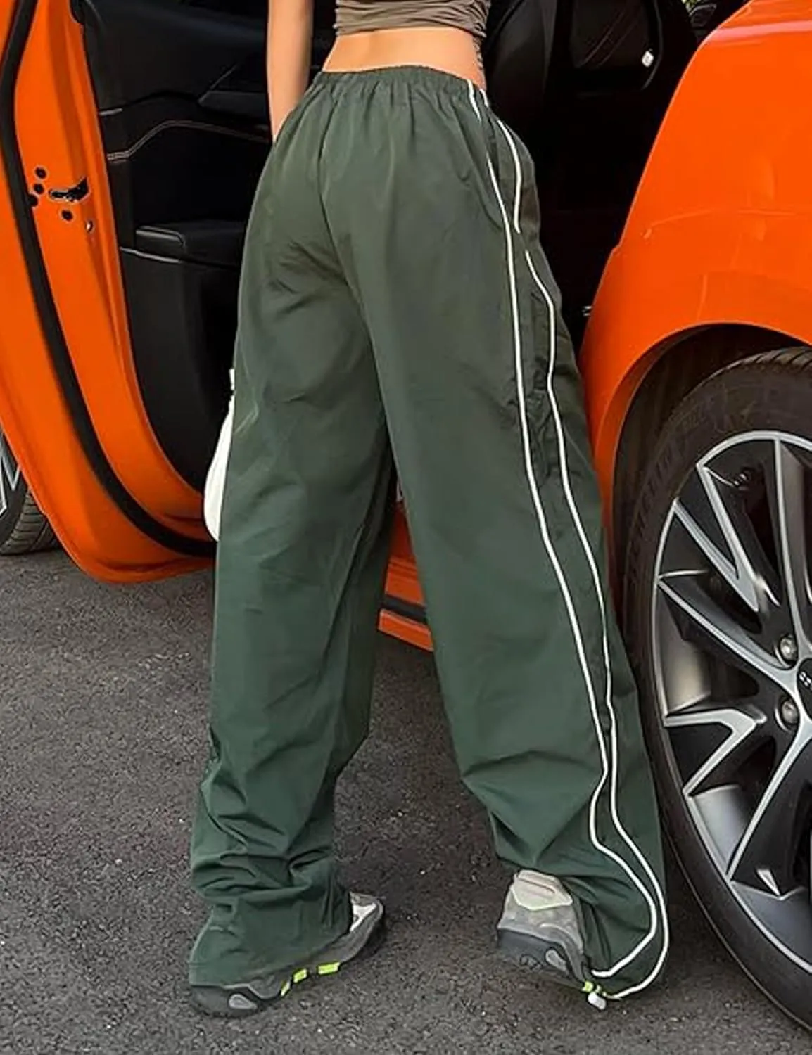 Women Y2K Baggy Pants Wide Leg Parachute Casual Sweatpants Track Pants with Pockets