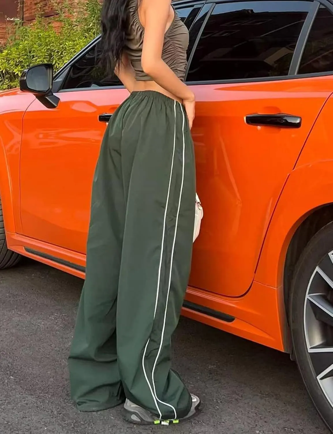 Women Y2K Baggy Pants Wide Leg Parachute Casual Sweatpants Track Pants with Pockets