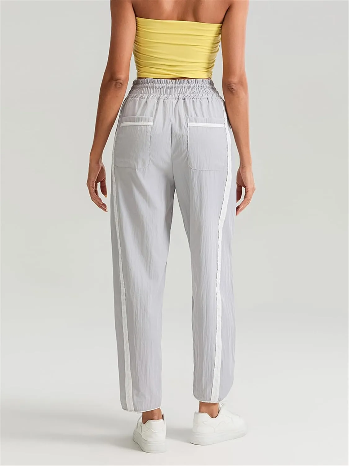 Women Y2k Track Pants Side Striped Wide Leg Baggy Pants Casual Drawstring Waist Parachute Sweatpants Streetwear