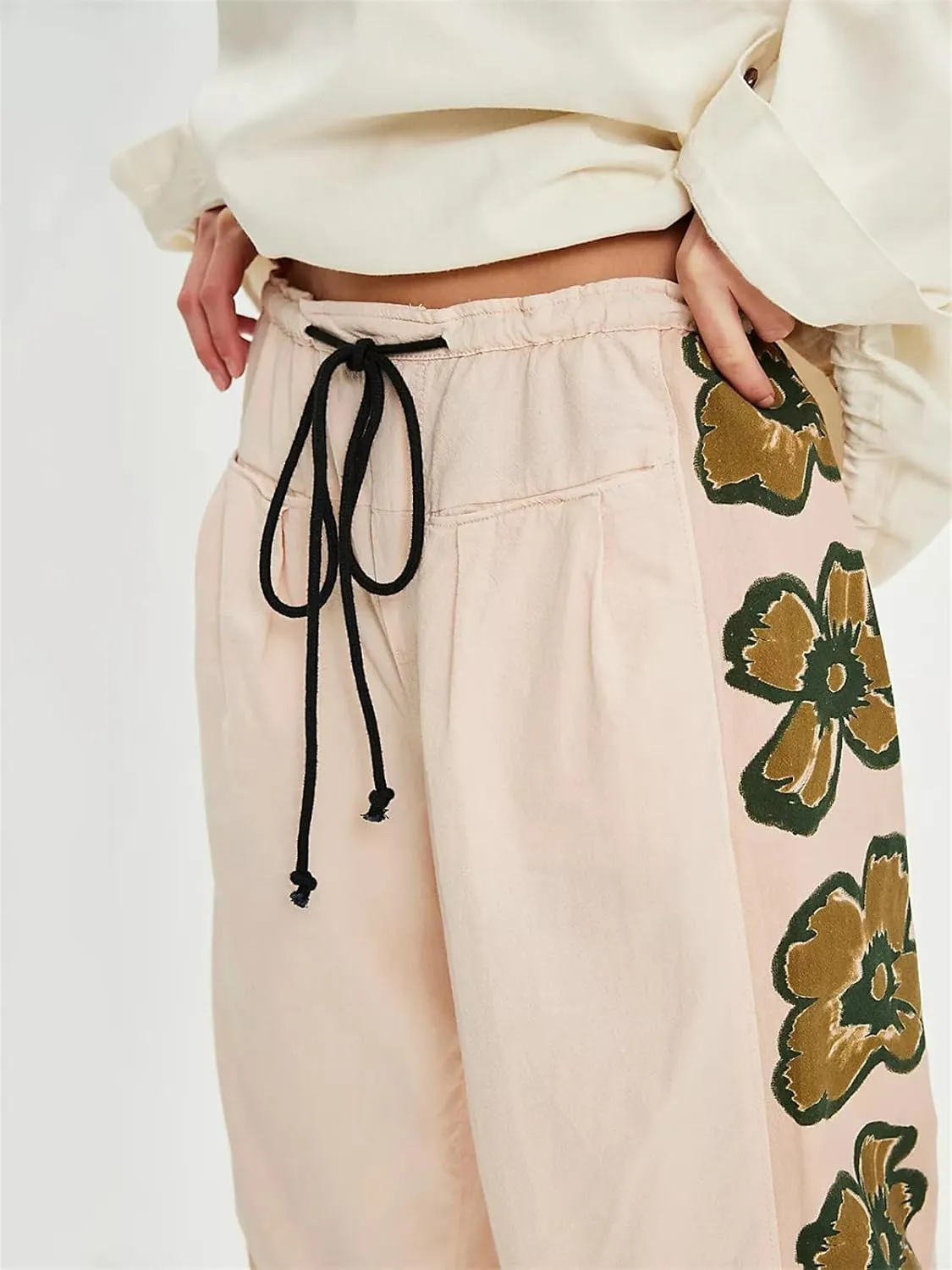 Women Y2k Track Pants Side Striped Wide Leg Baggy Pants Casual Drawstring Waist Parachute Sweatpants Streetwear