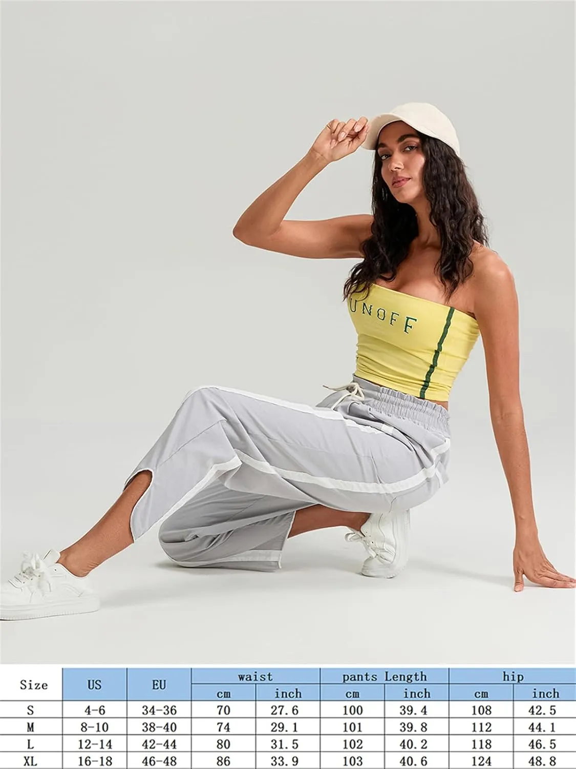 Women Y2k Track Pants Side Striped Wide Leg Baggy Pants Casual Drawstring Waist Parachute Sweatpants Streetwear