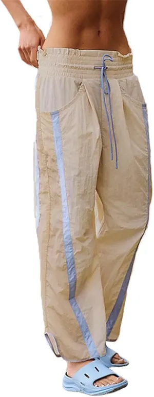 Women Y2k Track Pants Side Striped Wide Leg Baggy Pants Casual Drawstring Waist Parachute Sweatpants Streetwear
