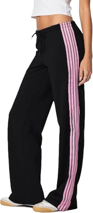 Women Y2k Vintage Track Pants Drawstring Low Waist Side Striped Sweatpants Straight Leg Loose Fit Joggers