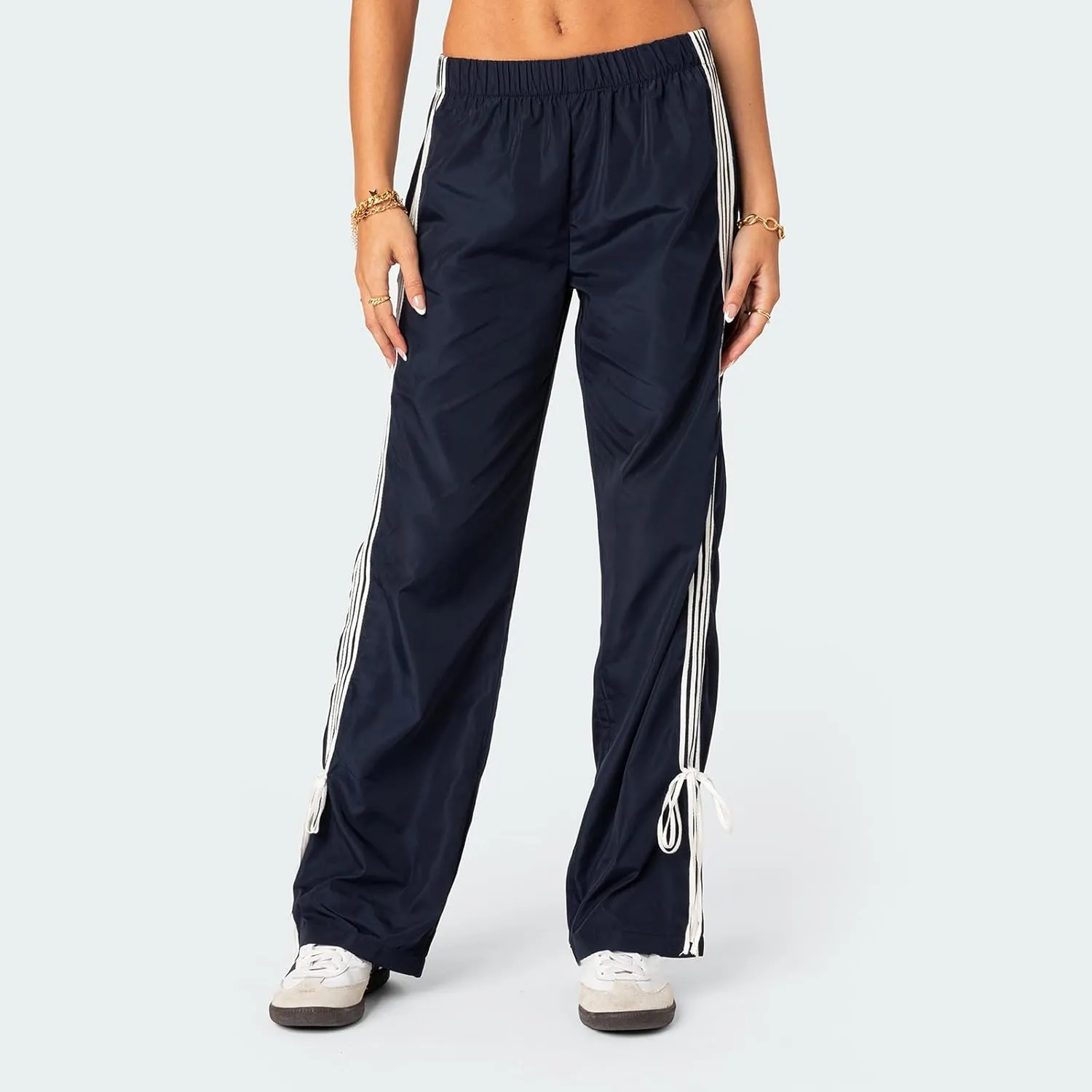 Women Y2k Vintage Track Pants Drawstring Low Waist Side Striped Sweatpants Straight Leg Loose Fit Joggers