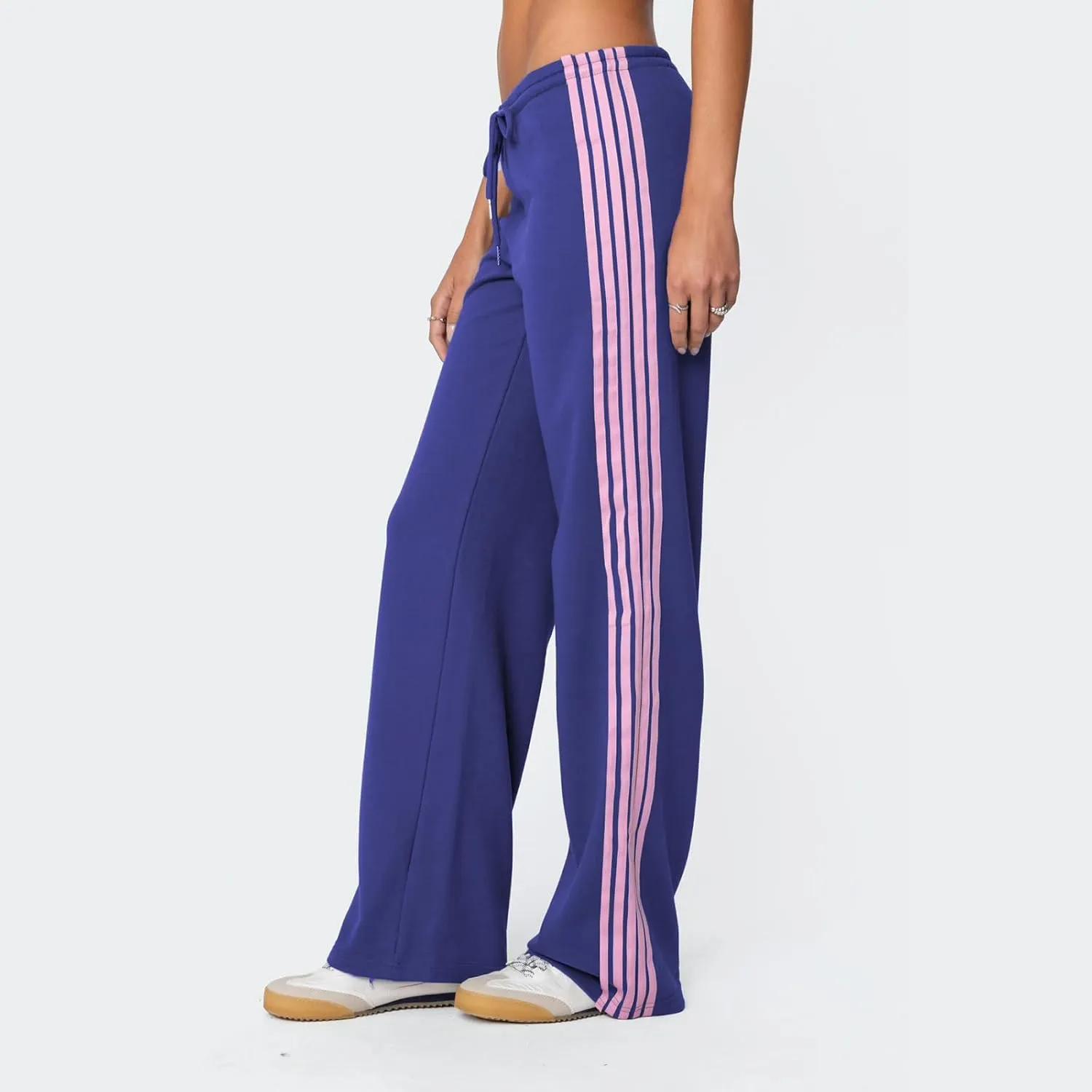 Women Y2k Vintage Track Pants Drawstring Low Waist Side Striped Sweatpants Straight Leg Loose Fit Joggers