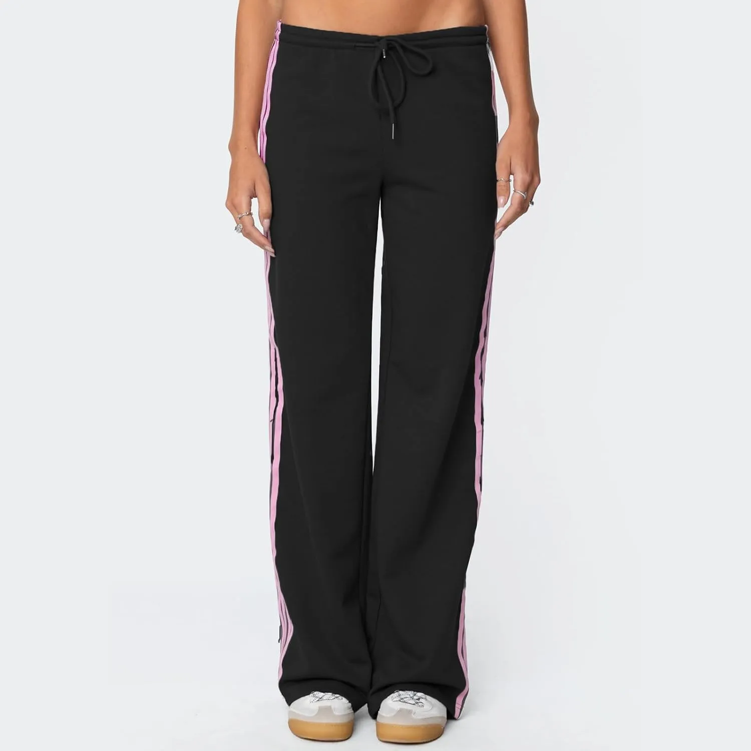 Women Y2k Vintage Track Pants Drawstring Low Waist Side Striped Sweatpants Straight Leg Loose Fit Joggers