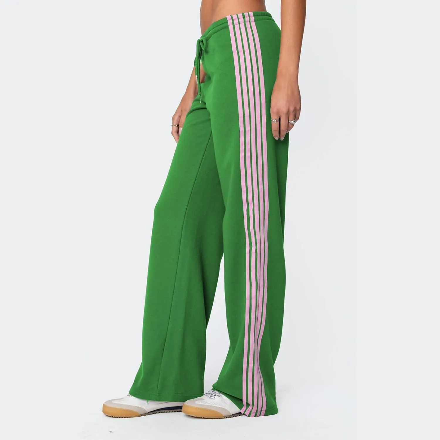 Women Y2k Vintage Track Pants Drawstring Low Waist Side Striped Sweatpants Straight Leg Loose Fit Joggers