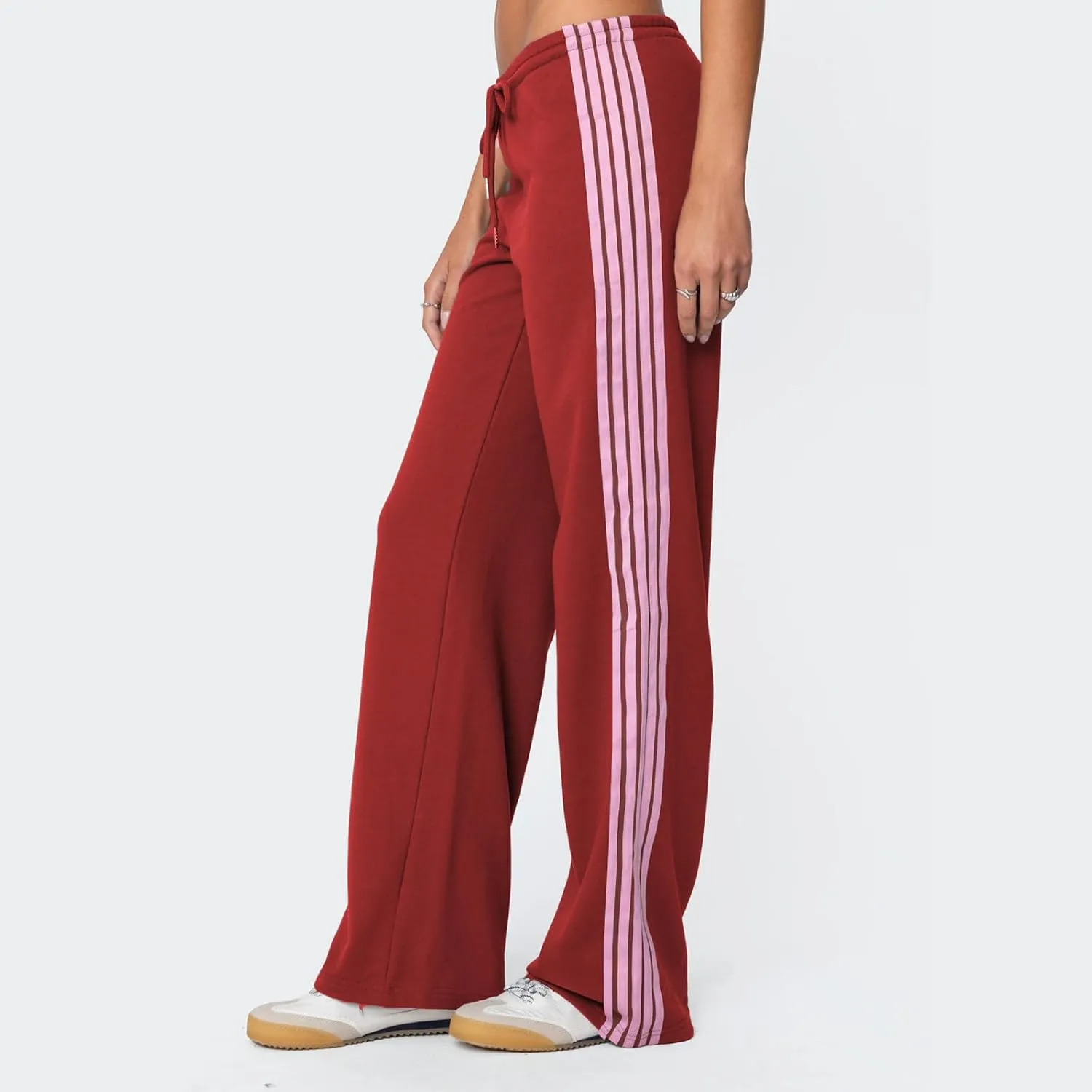 Women Y2k Vintage Track Pants Drawstring Low Waist Side Striped Sweatpants Straight Leg Loose Fit Joggers