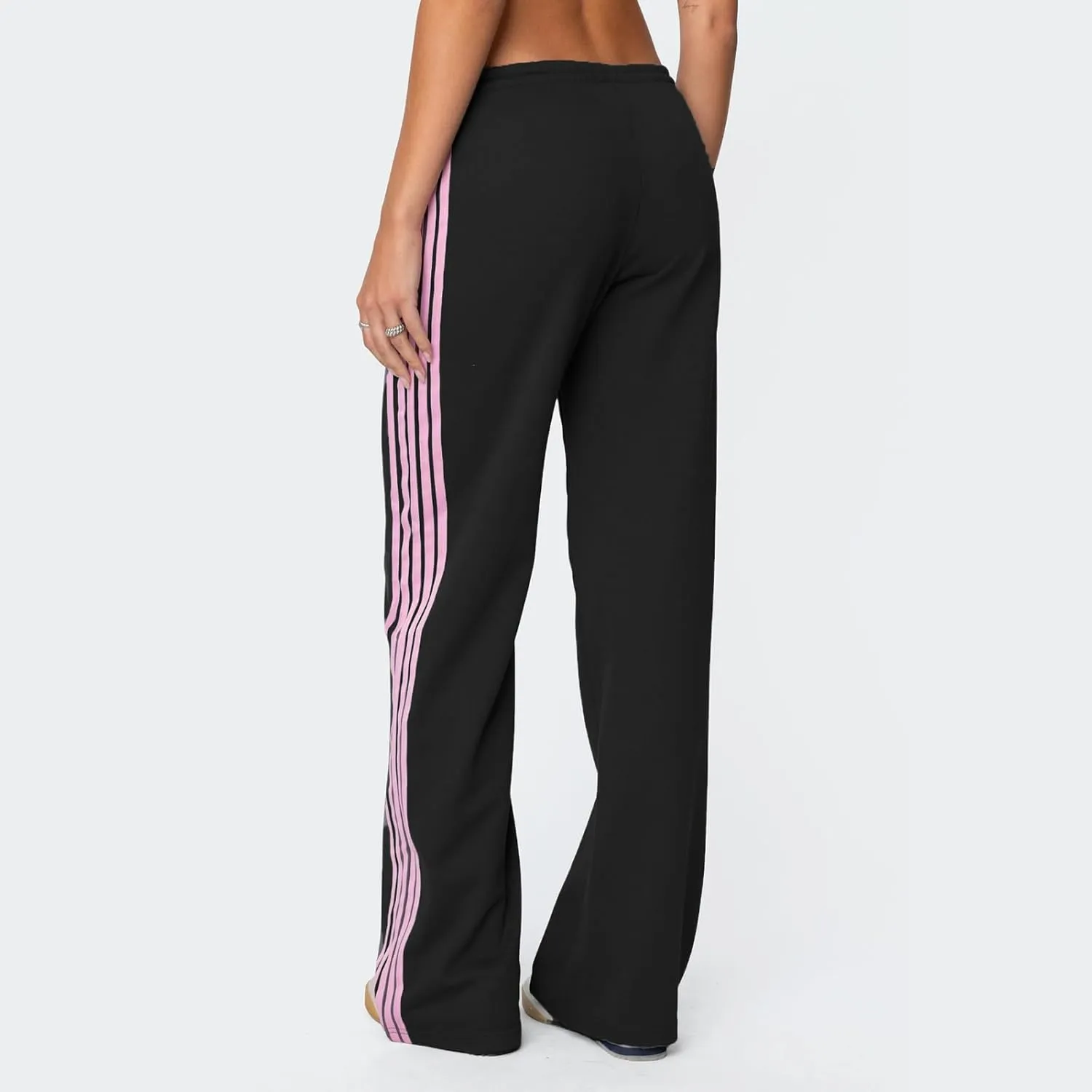 Women Y2k Vintage Track Pants Drawstring Low Waist Side Striped Sweatpants Straight Leg Loose Fit Joggers