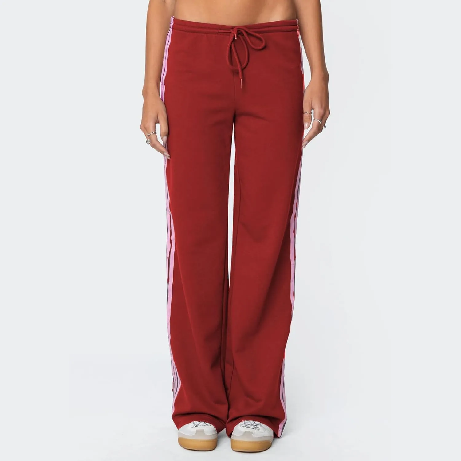 Women Y2k Vintage Track Pants Drawstring Low Waist Side Striped Sweatpants Straight Leg Loose Fit Joggers
