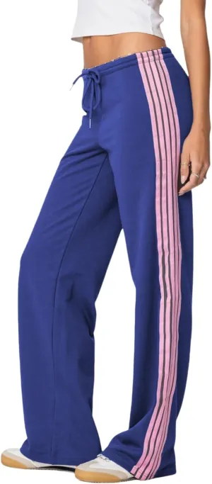 Women Y2k Vintage Track Pants Drawstring Low Waist Side Striped Sweatpants Straight Leg Loose Fit Joggers