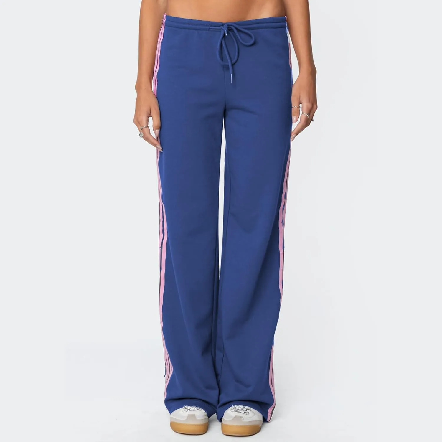 Women Y2k Vintage Track Pants Drawstring Low Waist Side Striped Sweatpants Straight Leg Loose Fit Joggers