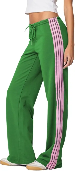 Women Y2k Vintage Track Pants Drawstring Low Waist Side Striped Sweatpants Straight Leg Loose Fit Joggers