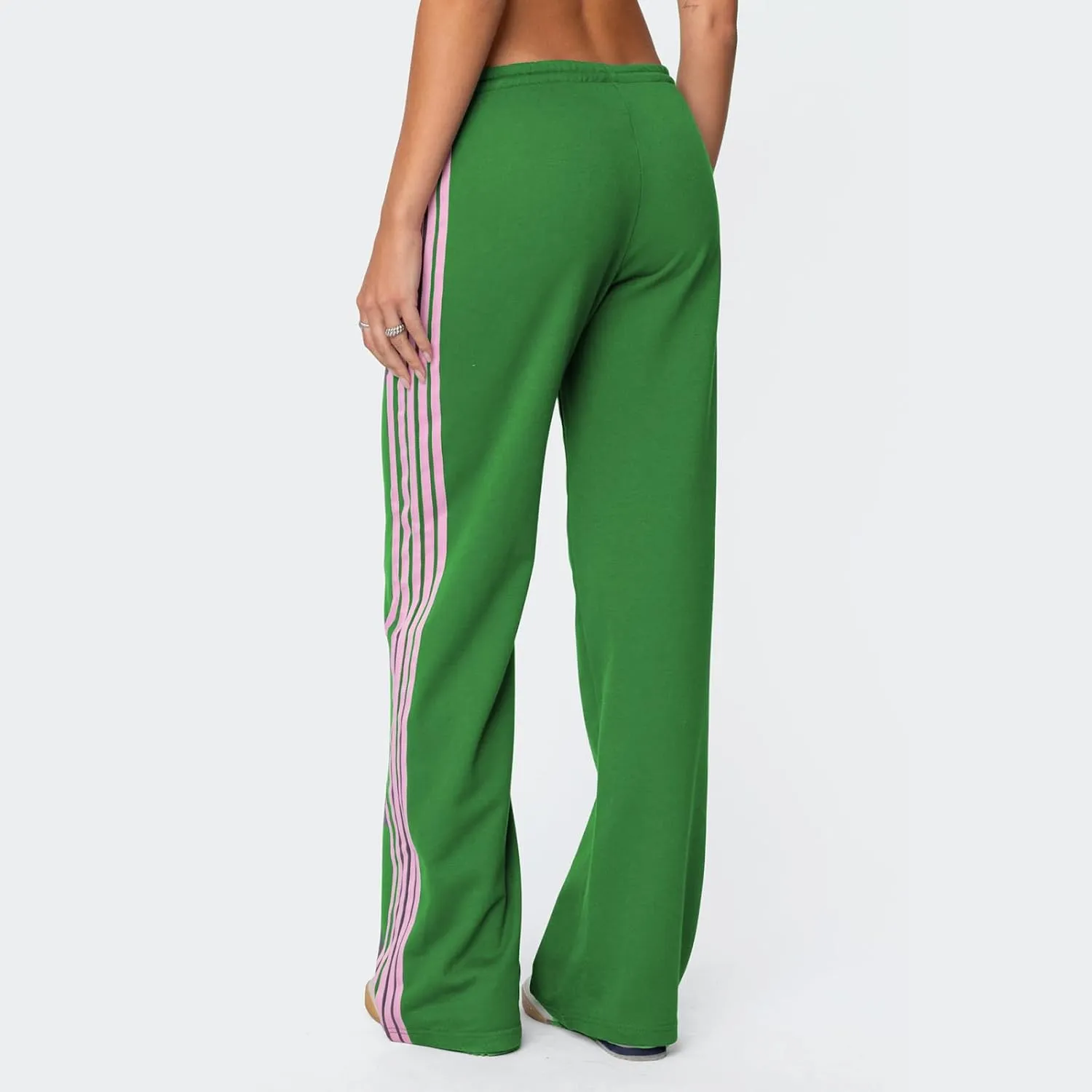 Women Y2k Vintage Track Pants Drawstring Low Waist Side Striped Sweatpants Straight Leg Loose Fit Joggers