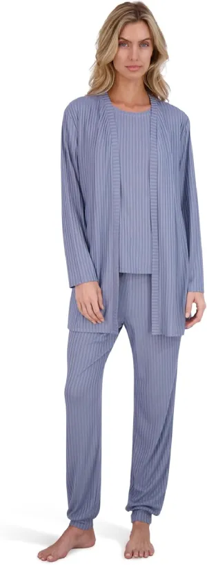 Women's 4-Piece Pajama Set  Soft Hacci Knit Loungewear, Short Sleeve T-Shirt, Tank Top, Cardigan & Jogger Pants
