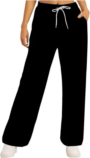 Women's Athletic Wide Leg Sweatpants Baggy Fleece Solid Open Bottom Joggers Running Casual Loose Fit High Waist 2025