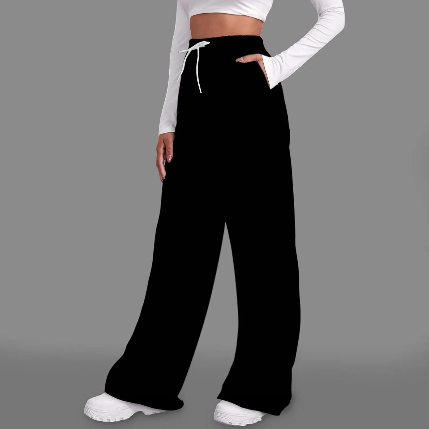 Women's Athletic Wide Leg Sweatpants Baggy Fleece Solid Open Bottom Joggers Running Casual Loose Fit High Waist 2025