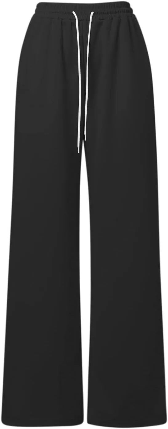 Women's Athletic Wide Leg Sweatpants Baggy Fleece Solid Open Bottom Joggers Running Casual Loose Fit High Waist 2025