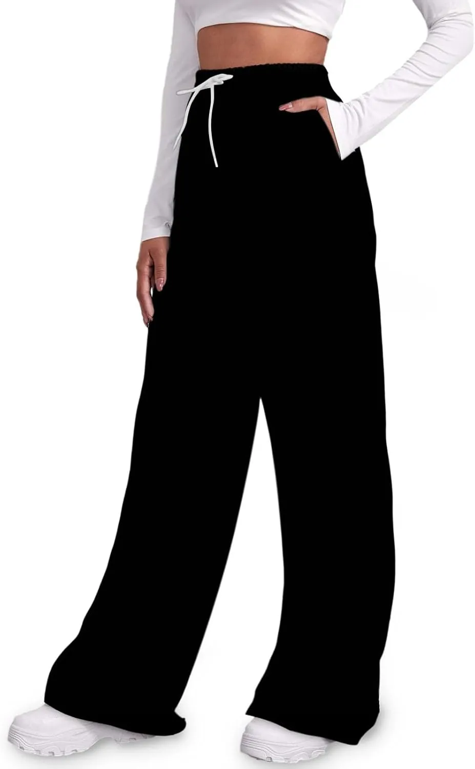 Women's Athletic Wide Leg Sweatpants Baggy Fleece Solid Open Bottom Joggers Running Casual Loose Fit High Waist 2025