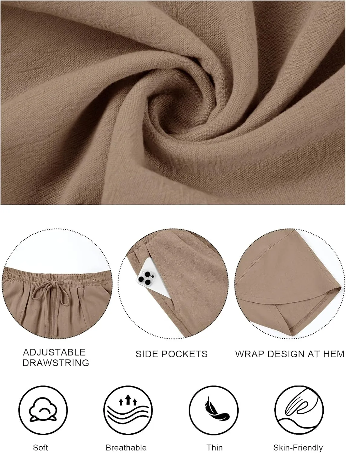 Womens Barrel Harem Linen Pants Wide Leg Pants Baggy Sweatpants Palazzo Drawstring Elastic Waist with Pockets Beach