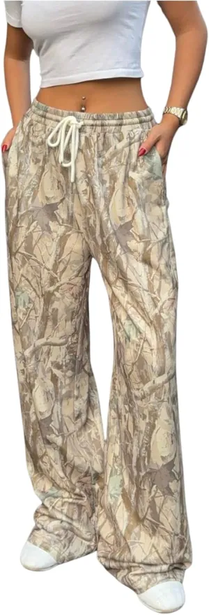 Women's Camo Baggy Sweatpants Drawstring Waist Wide Leg Track Pants Trousers
