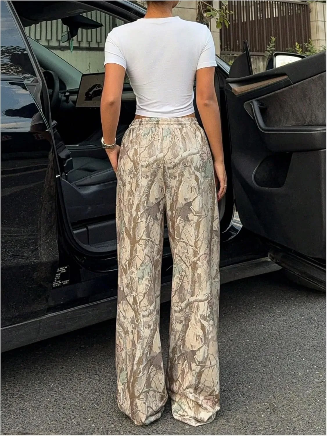 Women's Camo Baggy Sweatpants Drawstring Waist Wide Leg Track Pants Trousers