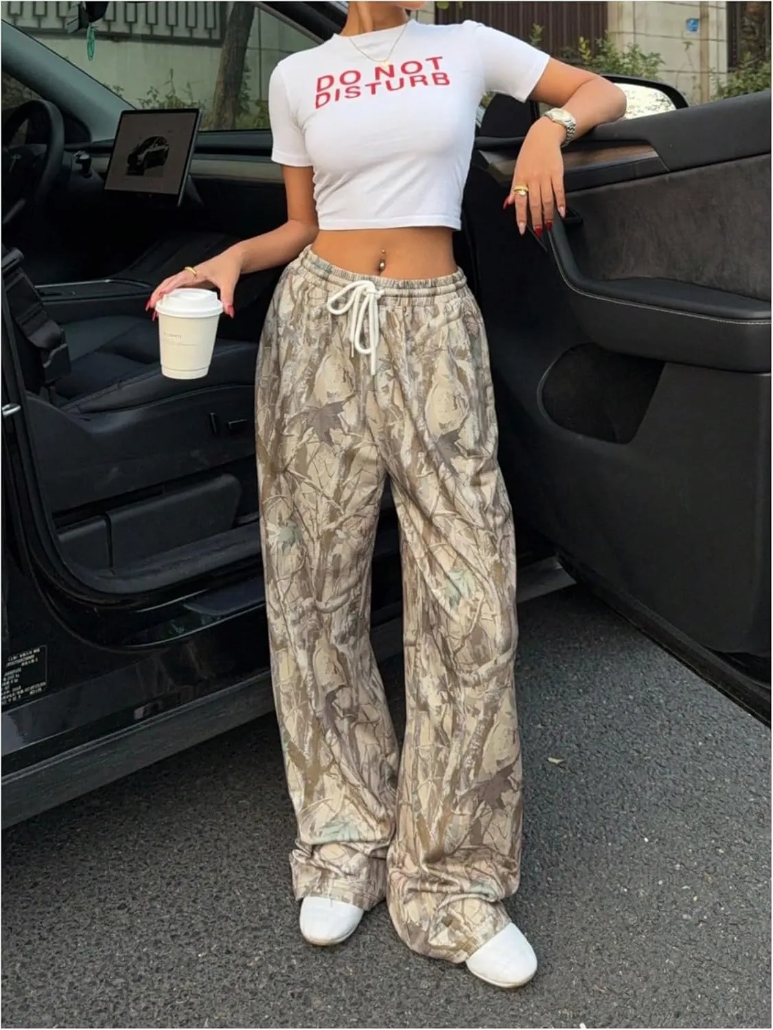 Women's Camo Baggy Sweatpants Drawstring Waist Wide Leg Track Pants Trousers