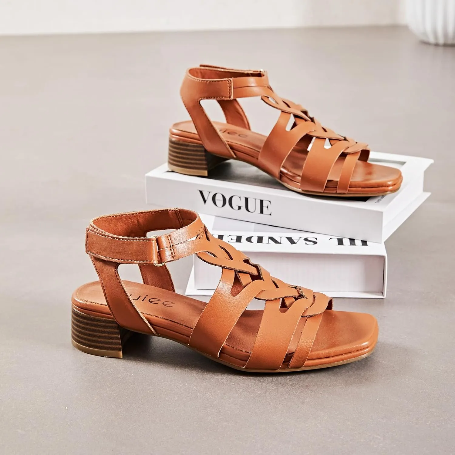 Women's Chunky Heeled Sandals - Block Low Heels Ankle Strap Square Open Toe Dressy Sandals for Women.