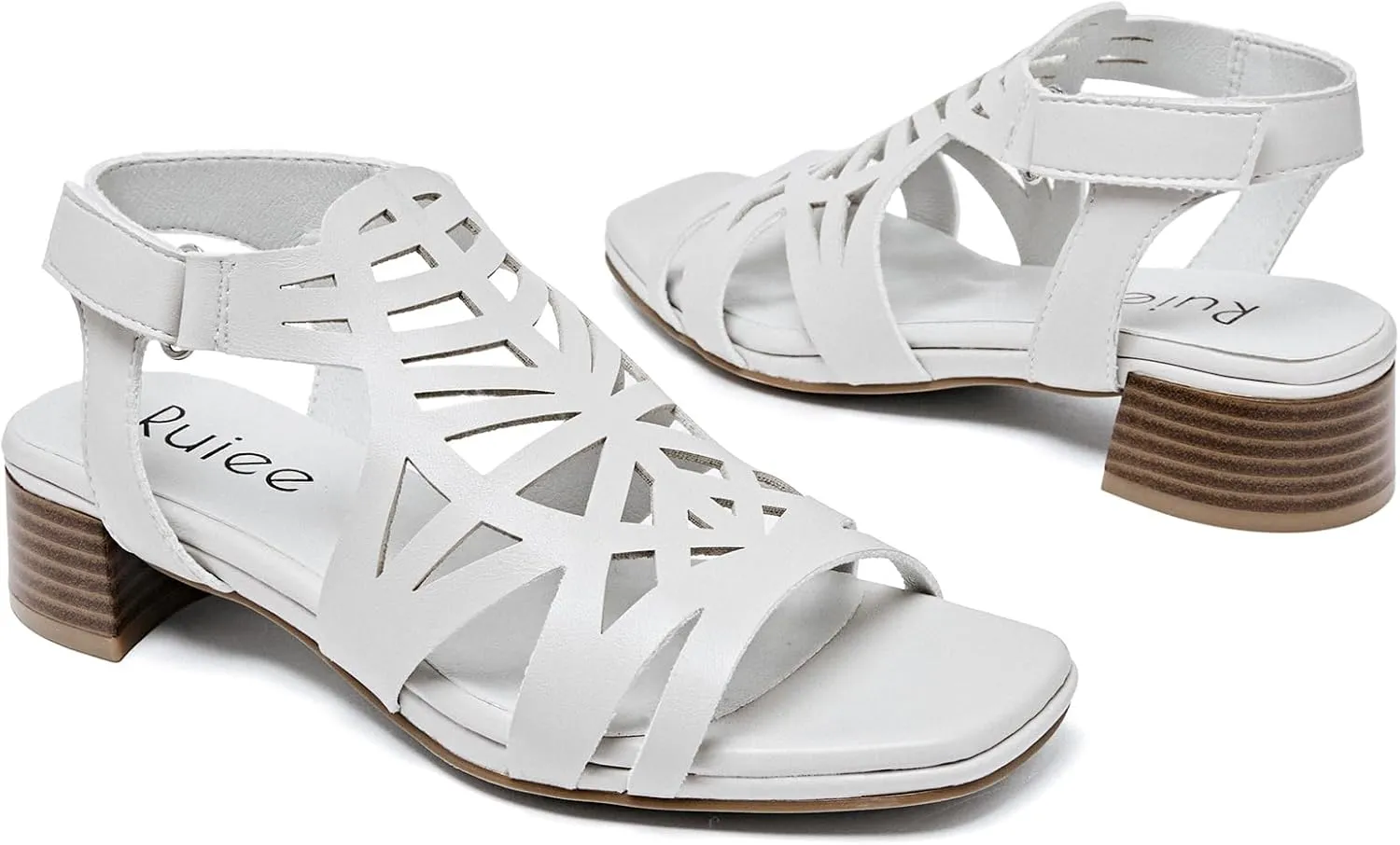 Women's Chunky Heeled Sandals - Block Low Heels Ankle Strap Square Open Toe Dressy Sandals for Women.