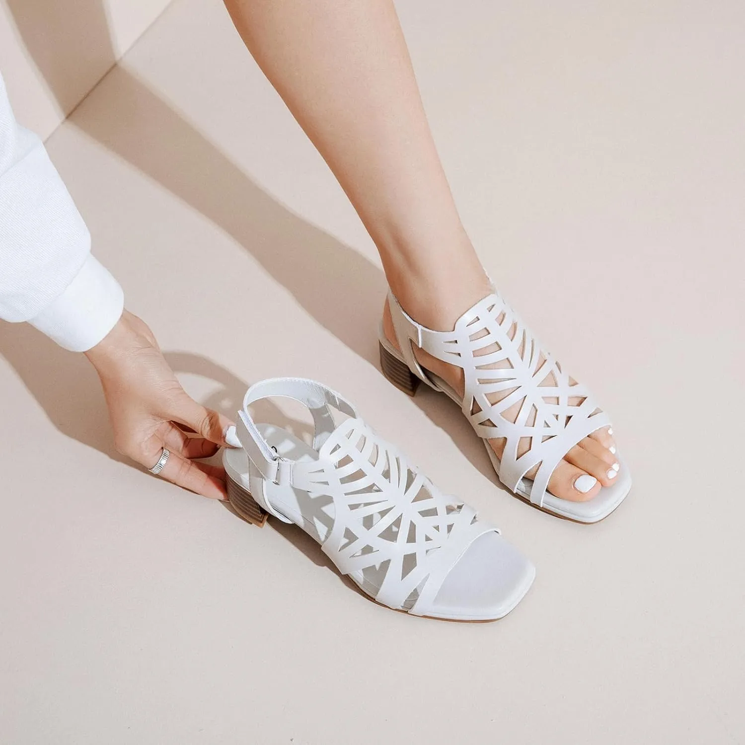Women's Chunky Heeled Sandals - Block Low Heels Ankle Strap Square Open Toe Dressy Sandals for Women.