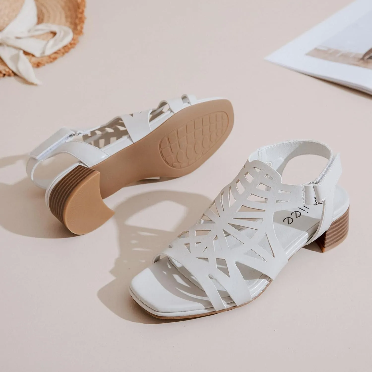 Women's Chunky Heeled Sandals - Block Low Heels Ankle Strap Square Open Toe Dressy Sandals for Women.