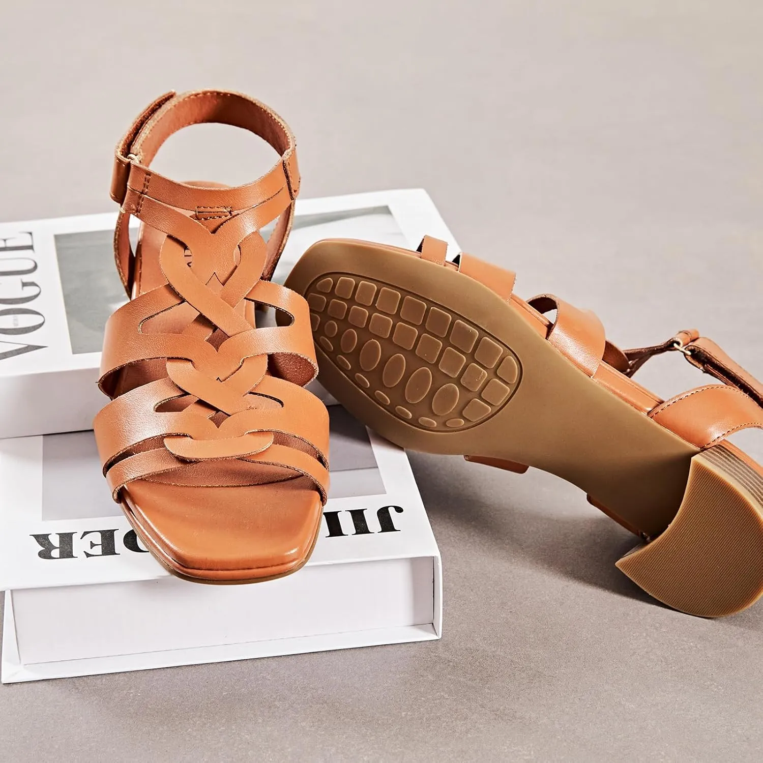 Women's Chunky Heeled Sandals - Block Low Heels Ankle Strap Square Open Toe Dressy Sandals for Women.