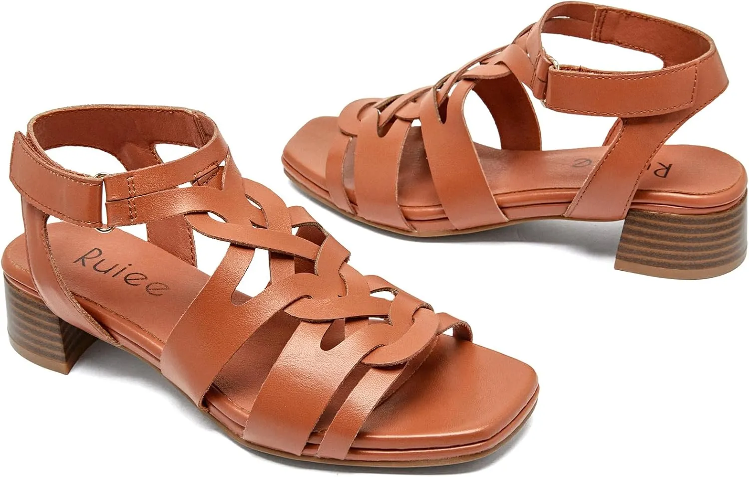 Women's Chunky Heeled Sandals - Block Low Heels Ankle Strap Square Open Toe Dressy Sandals for Women.