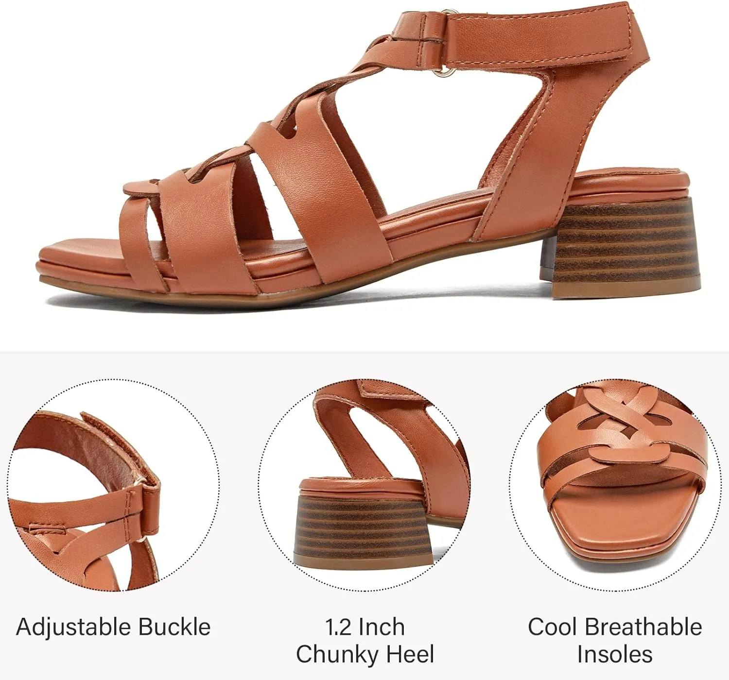 Women's Chunky Heeled Sandals - Block Low Heels Ankle Strap Square Open Toe Dressy Sandals for Women.