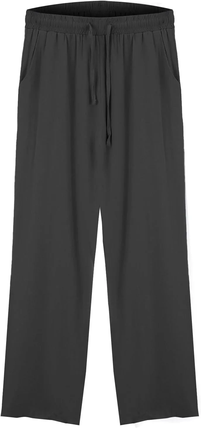Womens Cotton Linen Pants,Summer Casual Loose Drawstring High Waist Lounge Palazzo Pants Beach Trousers with Pockets