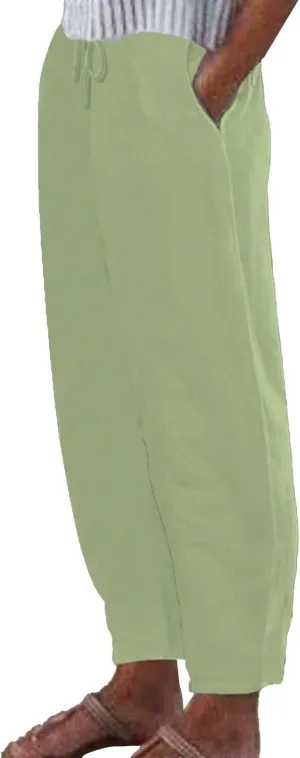 Womens Cotton Linen Pants,Summer Casual Loose Drawstring High Waist Lounge Palazzo Pants Beach Trousers with Pockets
