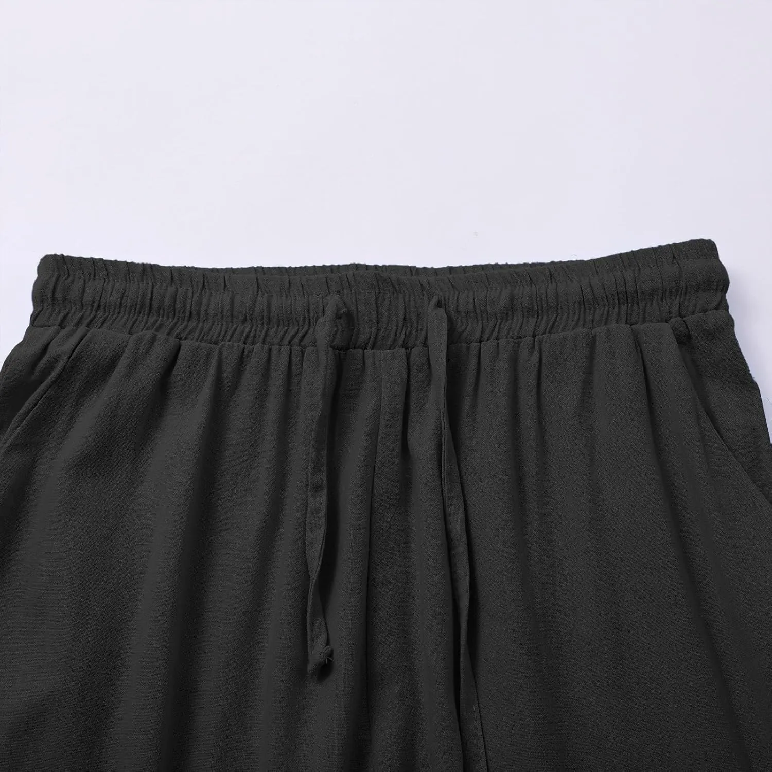 Womens Cotton Linen Pants,Summer Casual Loose Drawstring High Waist Lounge Palazzo Pants Beach Trousers with Pockets