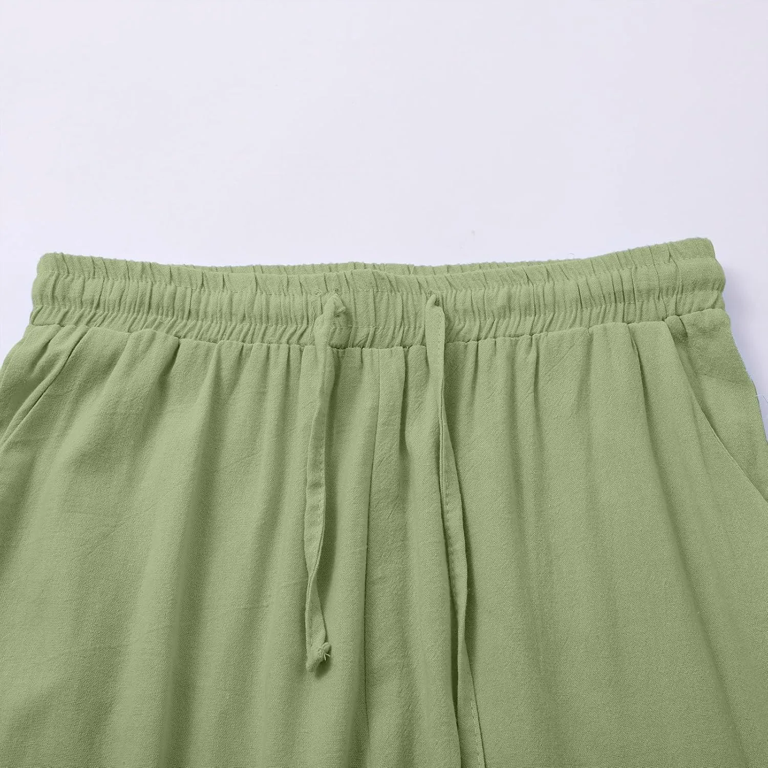 Womens Cotton Linen Pants,Summer Casual Loose Drawstring High Waist Lounge Palazzo Pants Beach Trousers with Pockets