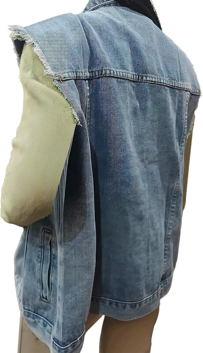 Women's Denim Vest Casual Button Down Sleeveless Jean Jacket