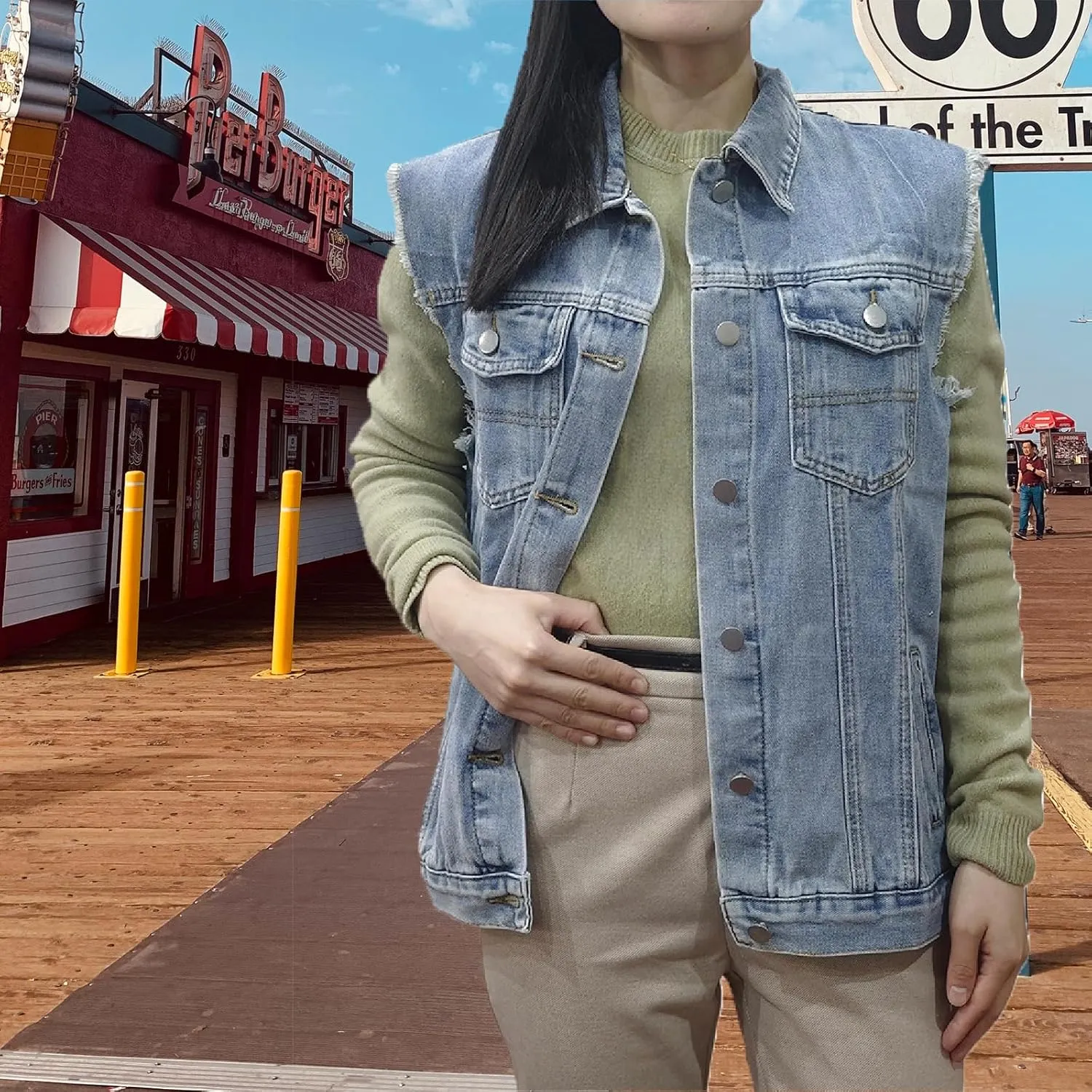 Women's Denim Vest Casual Button Down Sleeveless Jean Jacket
