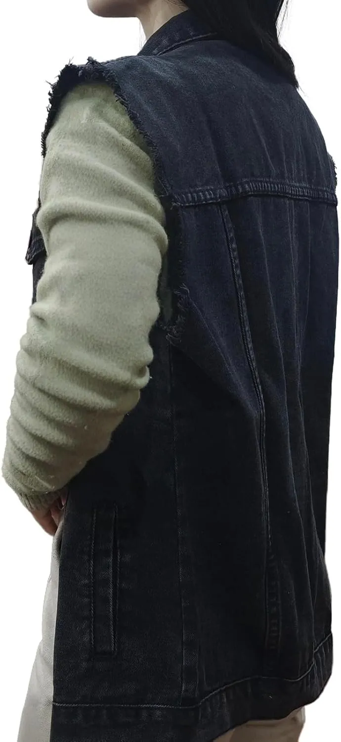 Women's Denim Vest Casual Button Down Sleeveless Jean Jacket
