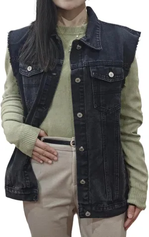 Women's Denim Vest Casual Button Down Sleeveless Jean Jacket