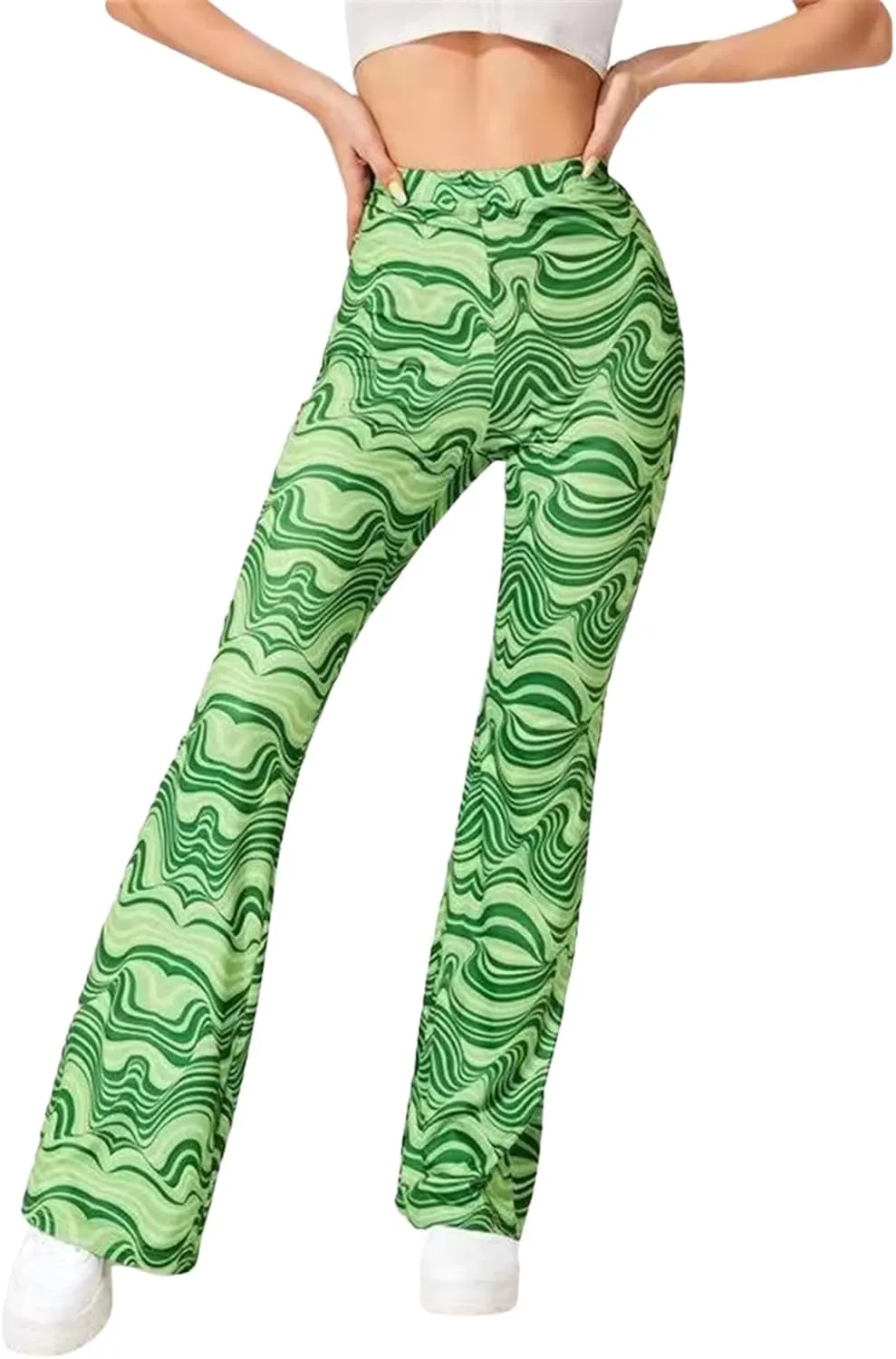Women's Leisure Yoga Flared Trousers Water Ripple Printing Slim Fit High Waist Bell Bottom Yoga Pants