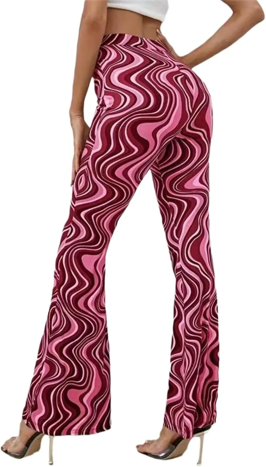Women's Leisure Yoga Flared Trousers Water Ripple Printing Slim Fit High Waist Bell Bottom Yoga Pants