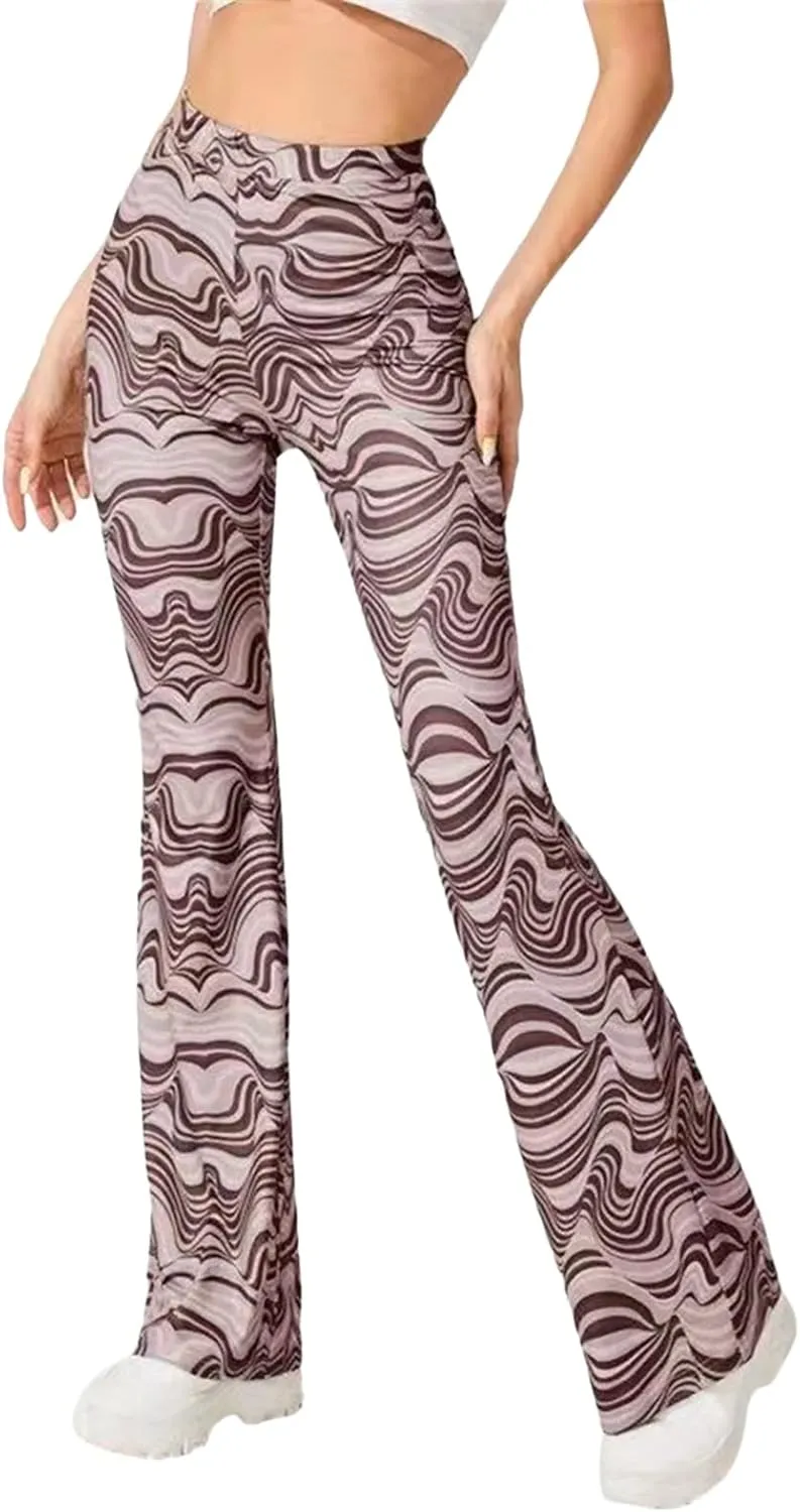 Women's Leisure Yoga Flared Trousers Water Ripple Printing Slim Fit High Waist Bell Bottom Yoga Pants