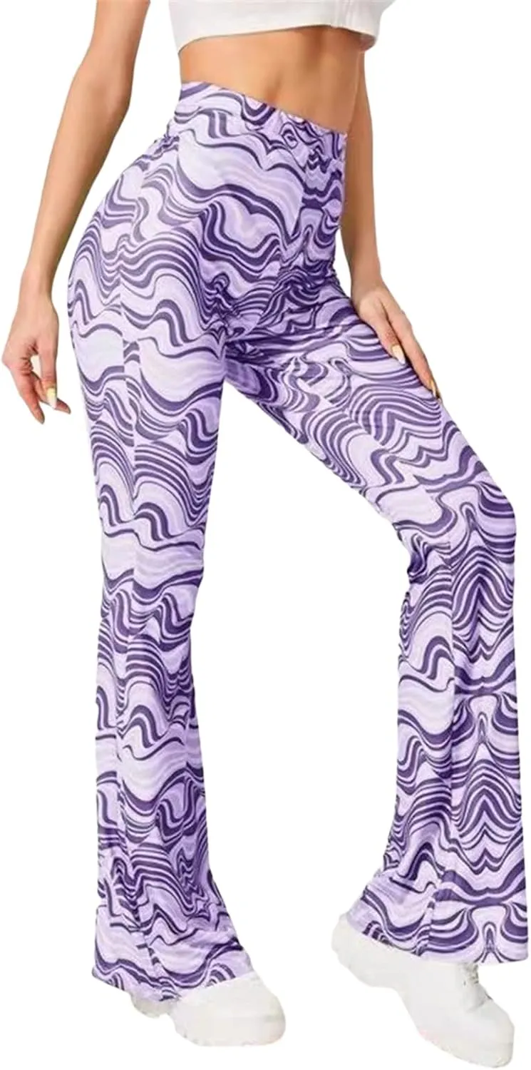 Women's Leisure Yoga Flared Trousers Water Ripple Printing Slim Fit High Waist Bell Bottom Yoga Pants