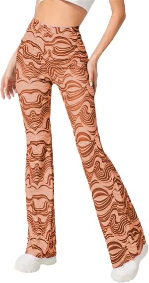Women's Leisure Yoga Flared Trousers Water Ripple Printing Slim Fit High Waist Bell Bottom Yoga Pants
